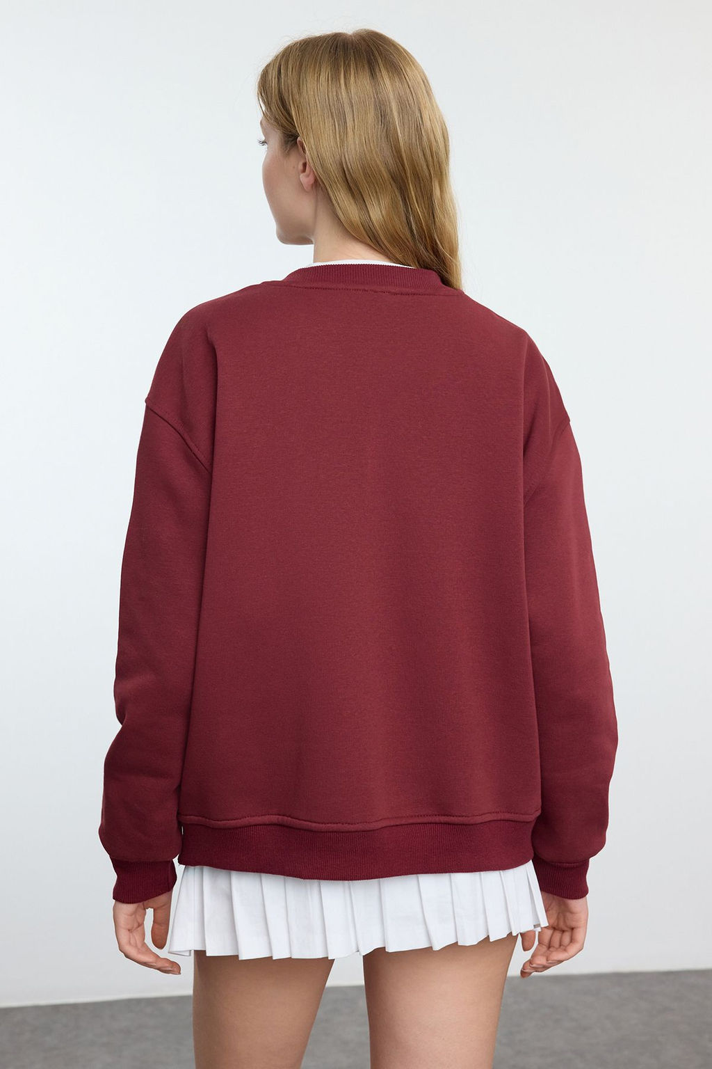 Bordo Slogan Bask?l? Oversize/Genis Kal?p Etek Ucu Detayl? Orme Sweatshirt TWOAW25SW00100 - Trendyolmilla фото 5