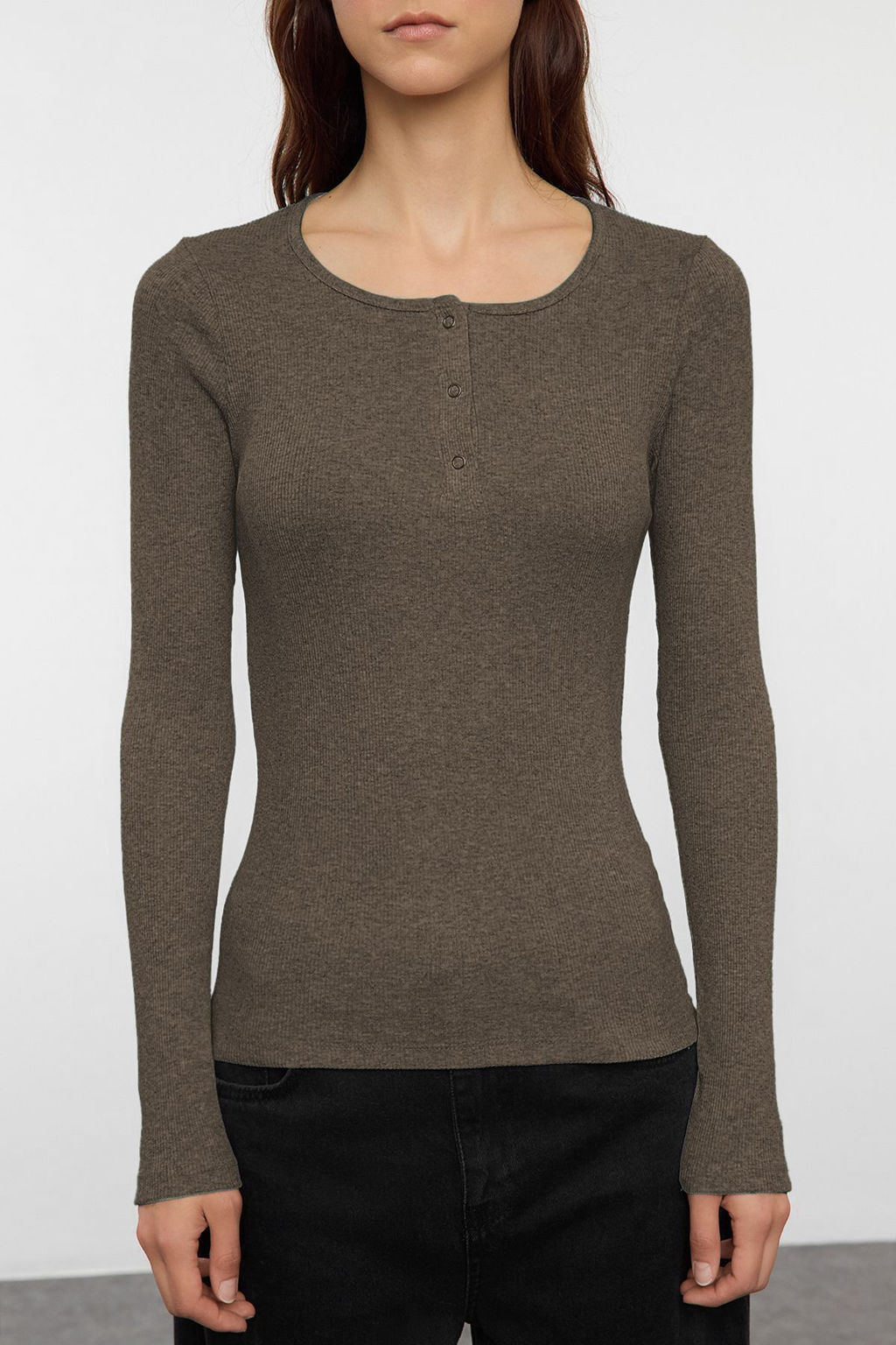 Trendyolmilla Siyah C?tc?tl? Fitted/Vucuda Oturan Fitilli Esnek Orme Bluz TWOAW25BZ00080  фото 3