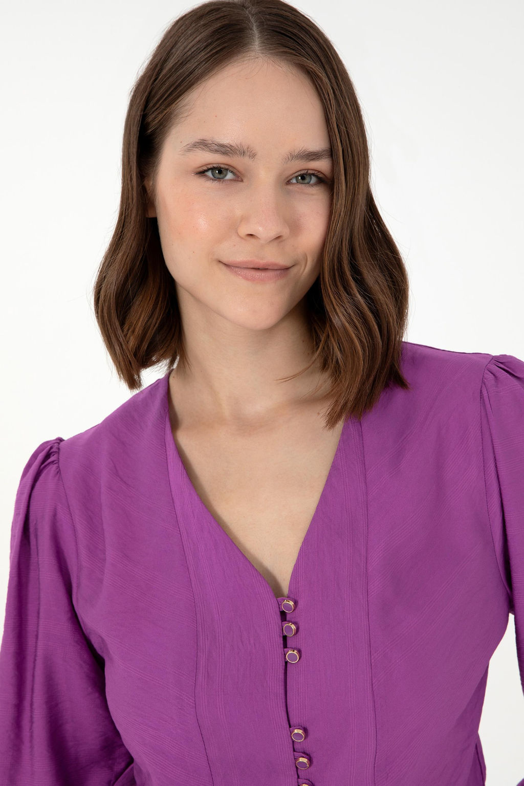 Женская фиолетовая рубашка с длинным рукавом Неожиданная скидка в корзине - U.s. polo assn фото 2