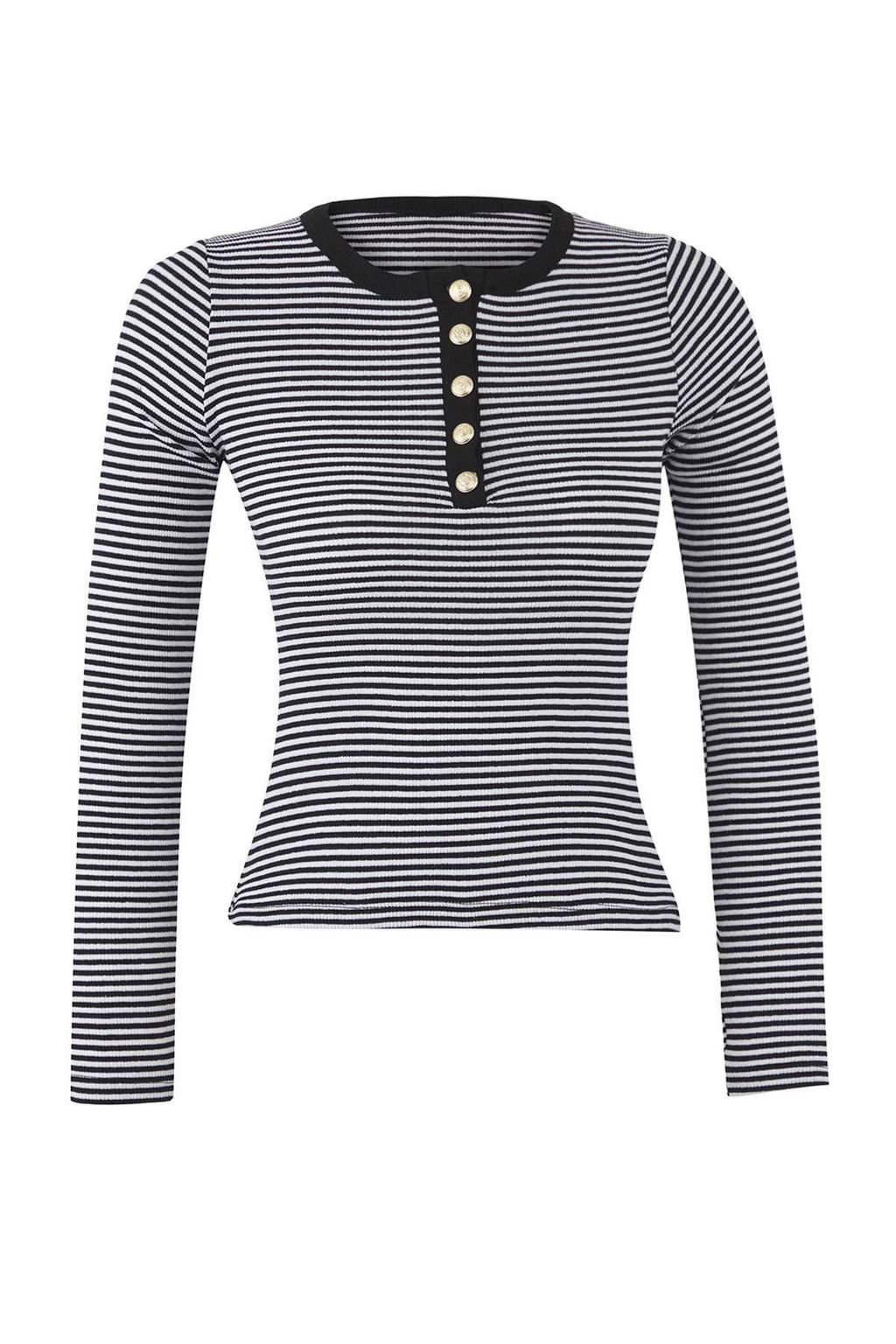 Siyah Bisiklet Yaka Dugmeli Fitted/Vucuda Oturan Esnek Fittilli Orme Bluz TWOAW26BZ00063