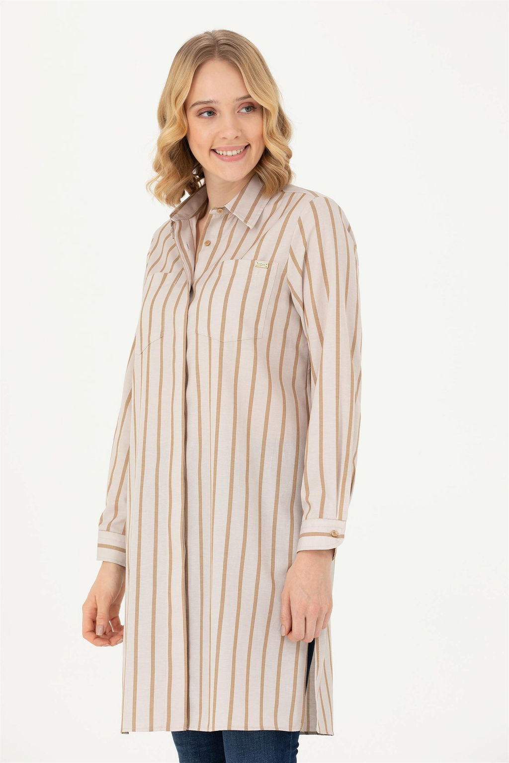 Женская рубашка песочного цвета с длинным рукавом - U.s. polo assn фото 11
