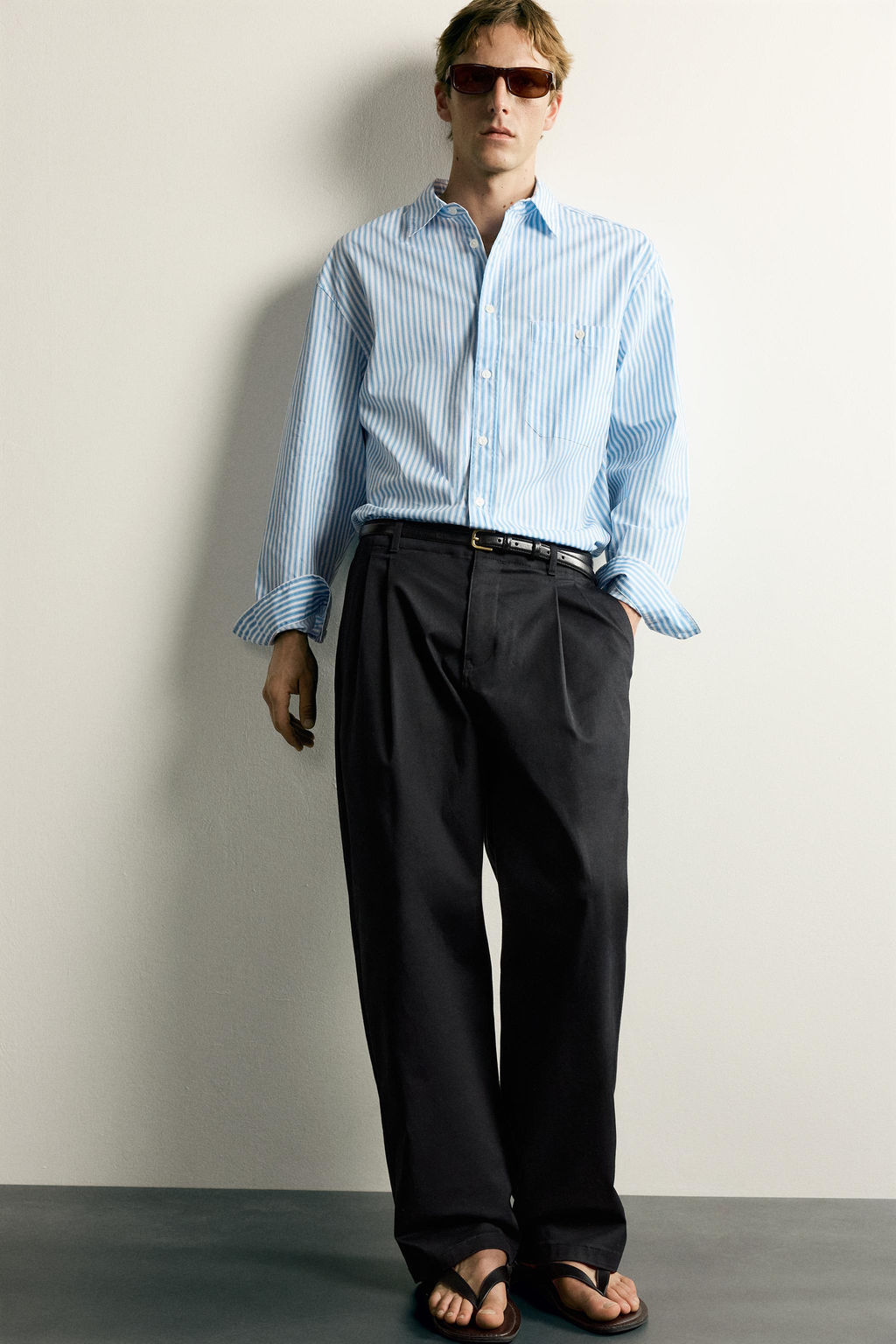 CAMISA BOXY FIT RAYAS / Celeste - Zara фото 5
