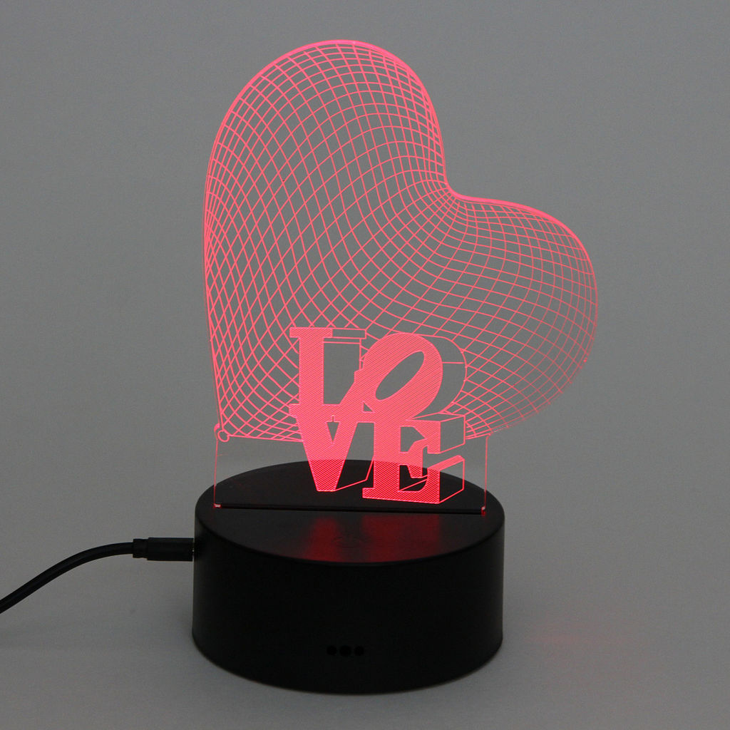 Цена за 2 шт. Светильник ночник "3D-LOVE" на пластиковой подставке, с включателем USB