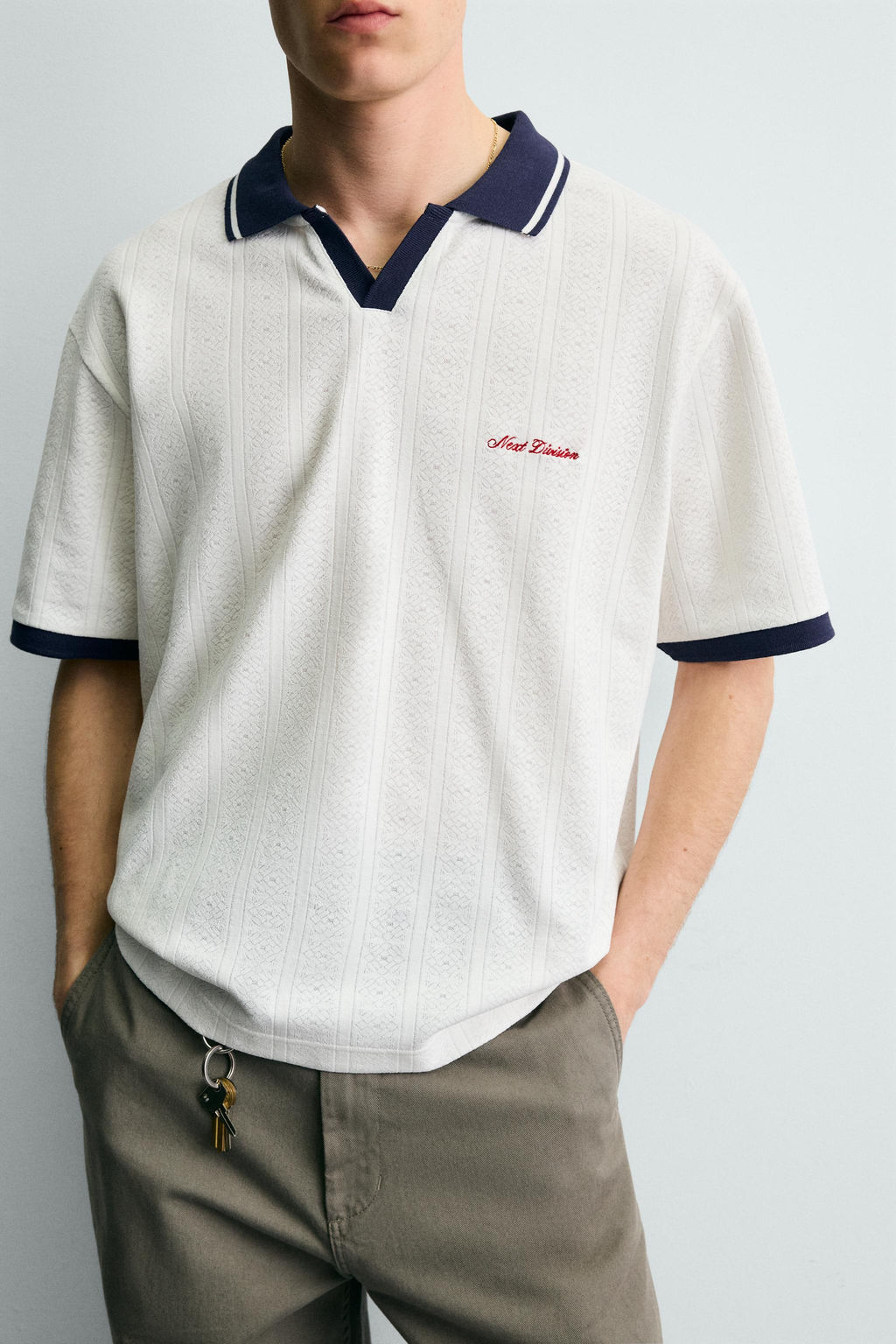 POLO JACQUARD VERTICAL BORDADO / Crudo / Azul - Zara фото 6
