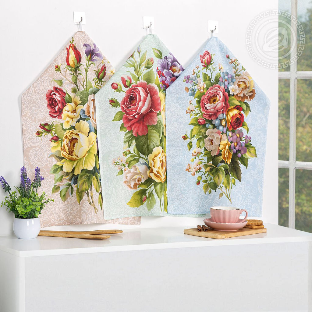 Набор полотенец из рогожки "Пионы" 45*60/3 шт. - 45*60 Полотенца из рогожки