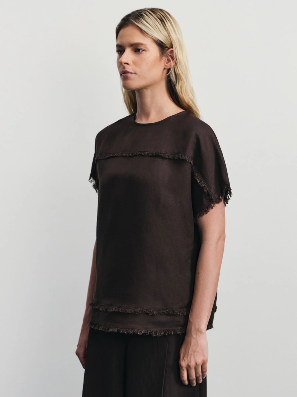 Блузка из вискозы и льна с бахромой / Zarina  фото 4