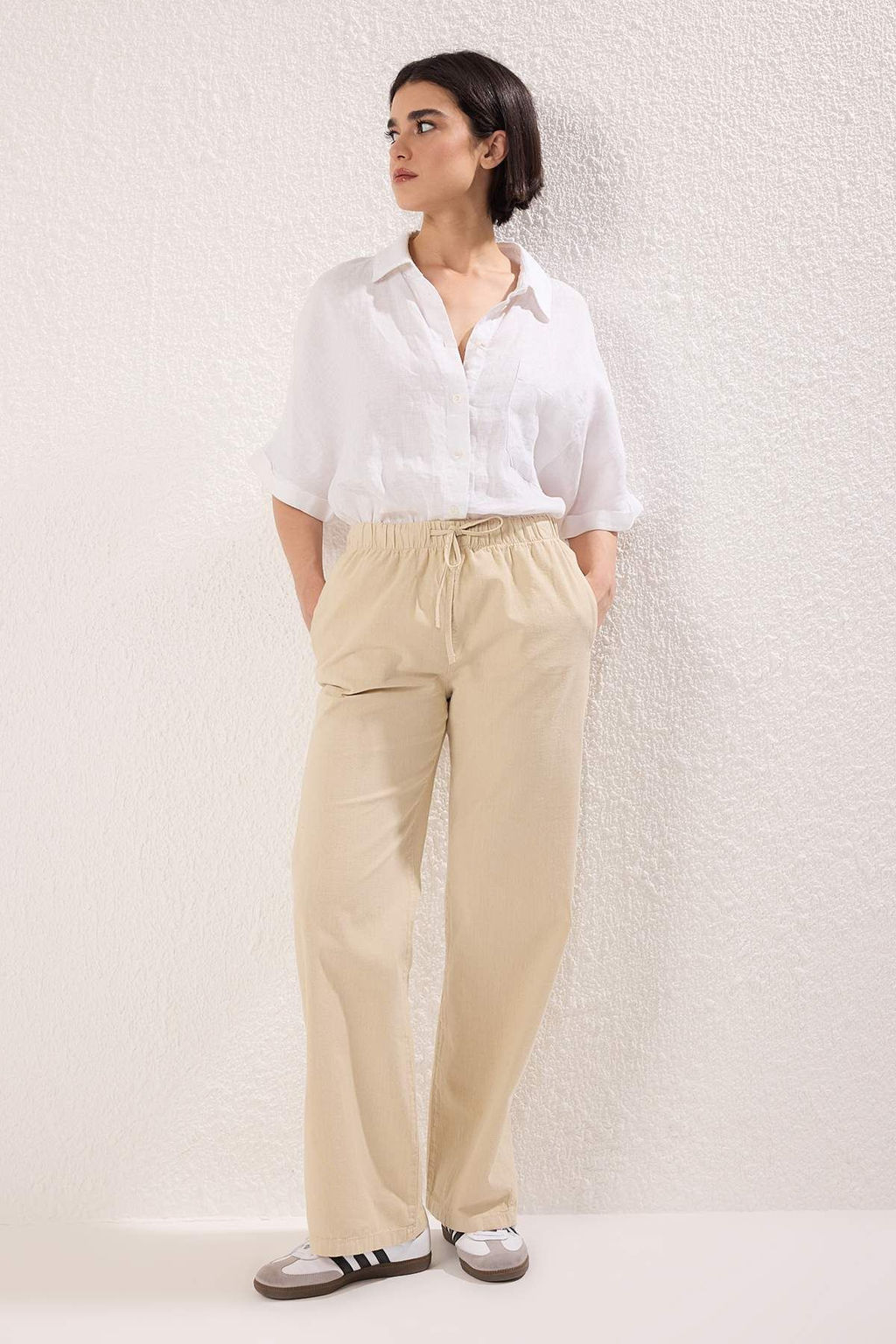 Tas Yuksek Bel Beli Lastikli Wide Leg Pantolon TWOSS25JE00304