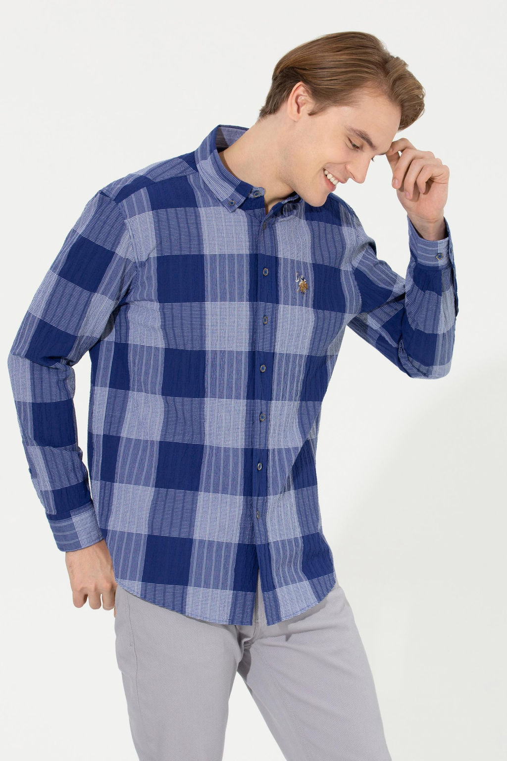 U. S. Polo Assn / Мужская синяя рубашка в клетку - U.s. polo assn фото 13