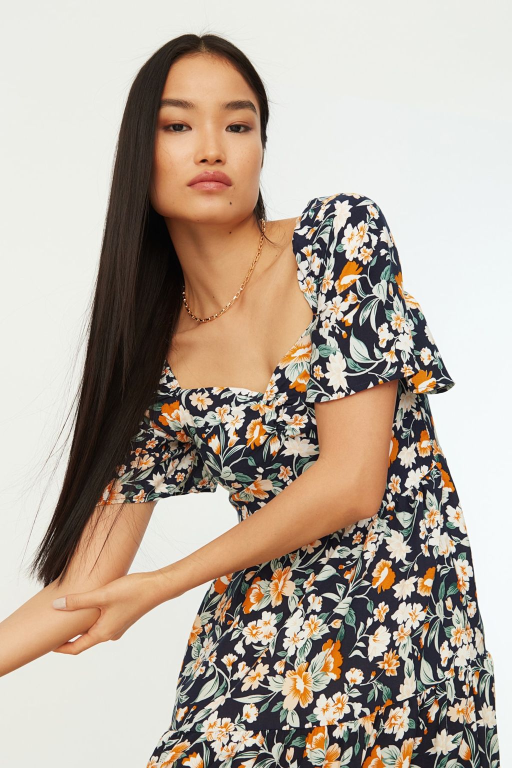 TRENDYOLMILLA Mor A Kesim Balon Kollu Cicek Desenli Midi Dokuma Elbise TWOSS20EL2323  фото 13