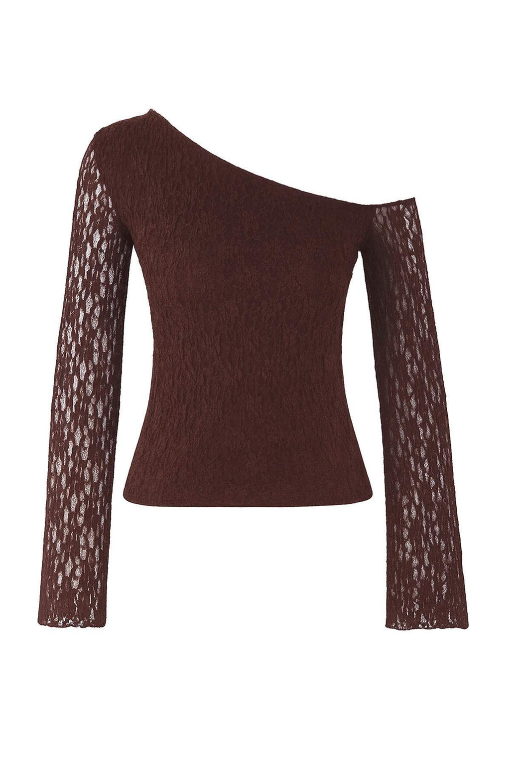 Kahverengi Dantel Asimetrik Yaka Fitted/Vucuda Oturan Orme Bluz TWOAW26BZ00036