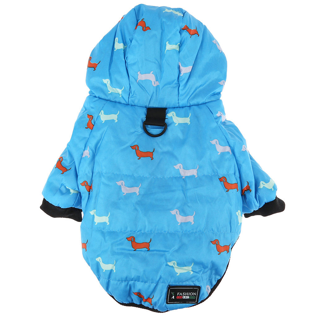 Пэт тойс (Pet toys) Одежда для собаки Куртка с капюшоном, с метал. кольцом, с принтом, на кнопках, р-р M, длина спинки 24см/обхват груди 34см/обхват шеи 28см, цвет-голубой, плащевка/синтепон/флис (100% полиэстер) (Китай) - Домашняя мода фото 5
