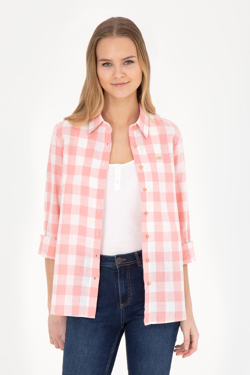 Женская рубашка лососевого цвета с длинным рукавом - U.s. polo assn фото 8