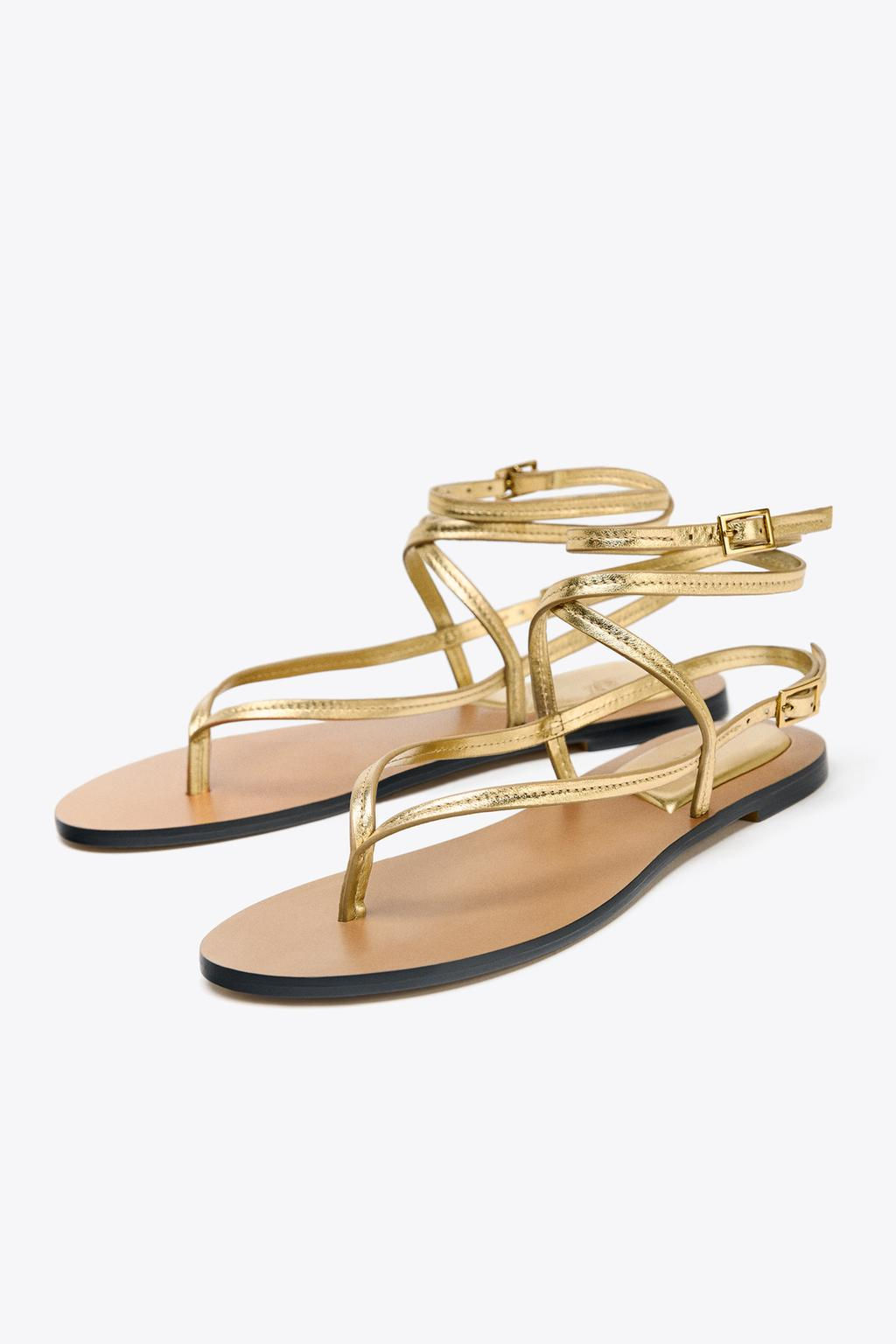 LEATHER STRAPPY SANDALS WITH METALLIC EFFECT - Zara фото 7