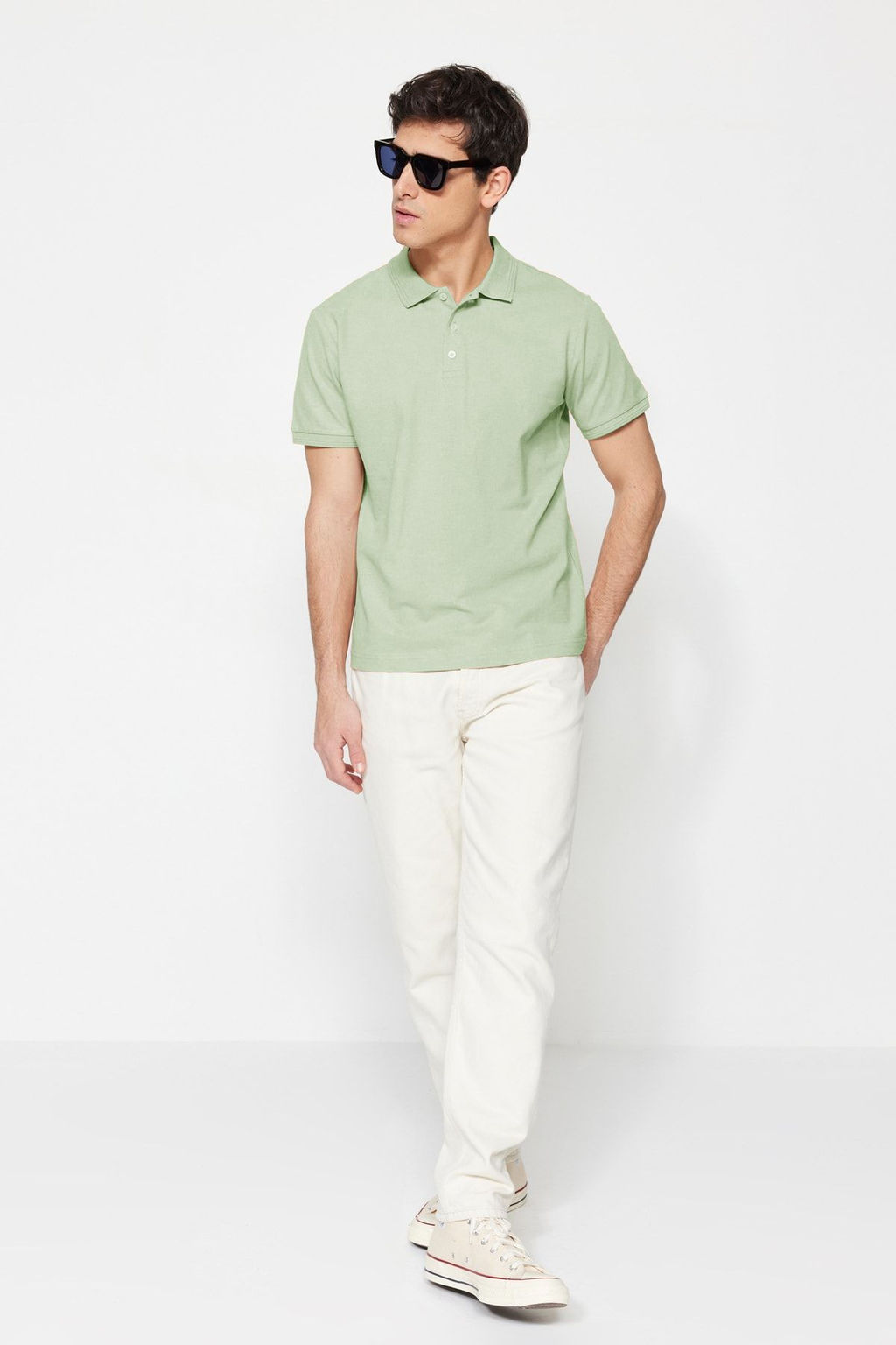 Mint Slim/Dar Kesim Yakas? Cizgili Basic %100 Pamuklu Polo Yaka T-shirt TMNSS20PO0009