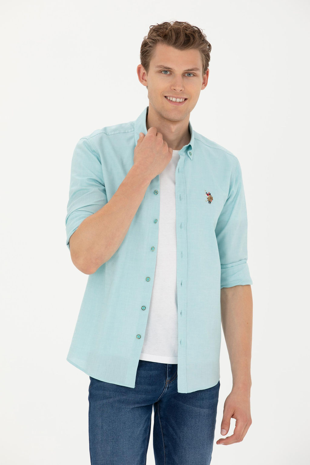 Мужская мятная базовая рубашка с длинным рукавом - U.s. polo assn фото 3