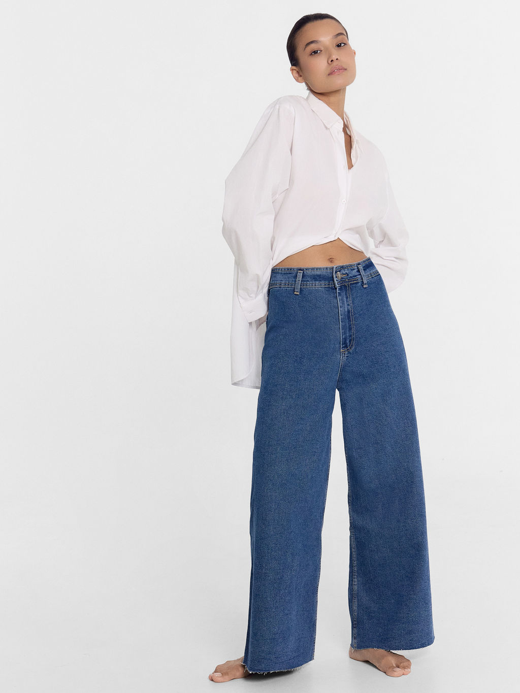 Брюки женские джинсовые wide leg синие голубой 2024-DTW905-1 - Mark formelle фото 2