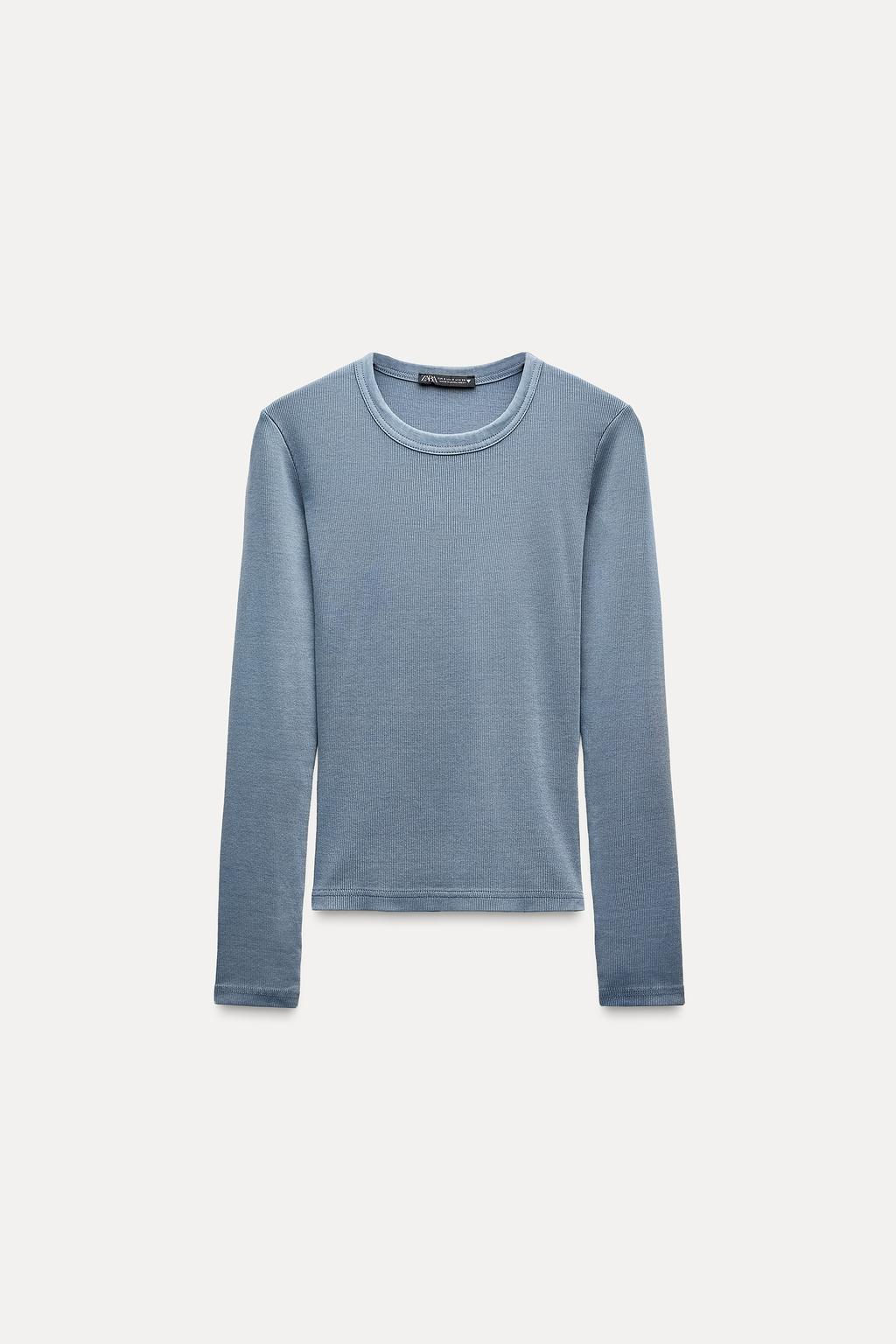 LONG SLEEVE WASHED EFFECT RIBBED T-SHIRT - Zara фото 28