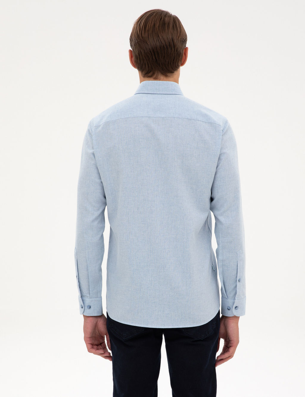 A__k Mavi Flanel Dokulu Slim Fit Uzun Kollu G_mlek