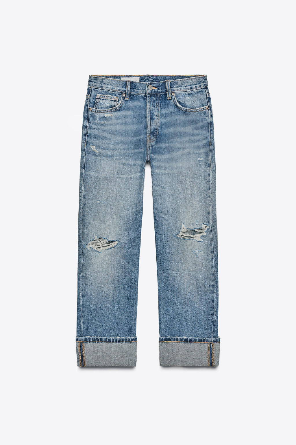 TRF RIPPED STRAIGHT-LEG MID-WAIST JEANS - Zara фото 2
