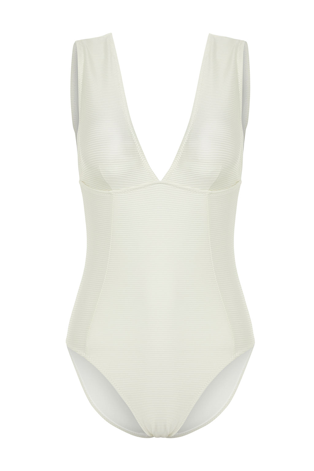 Ekru V Yaka Dokulu Regular Mayo TBESS24MA00045 - Trendyolmilla фото 7