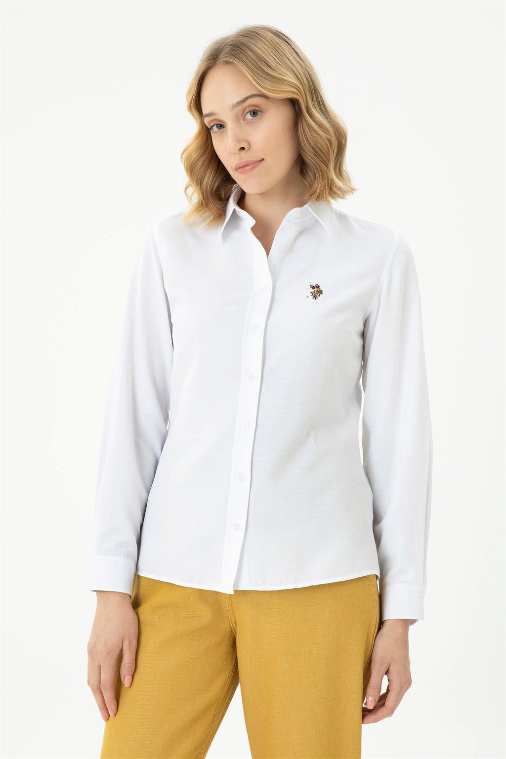 Женская белая базовая рубашка с длинным рукавом - U.s. polo assn фото 9