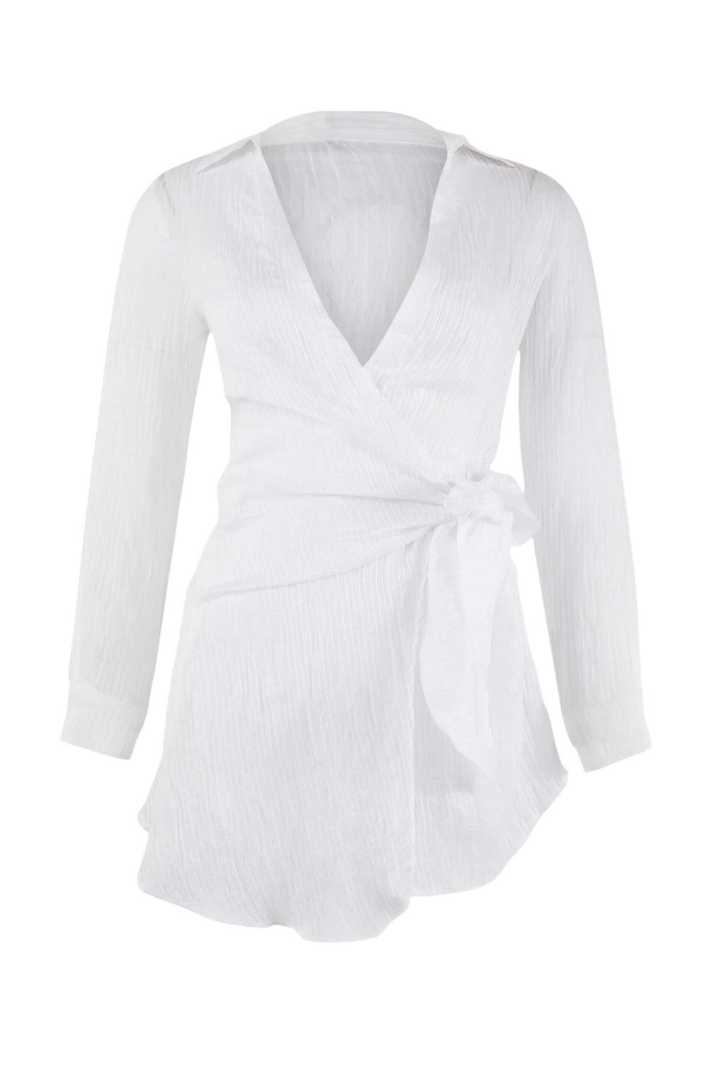 Beyaz Dokuma Mini Regular Tul Plaj Elbisesi TBESS26EL00026