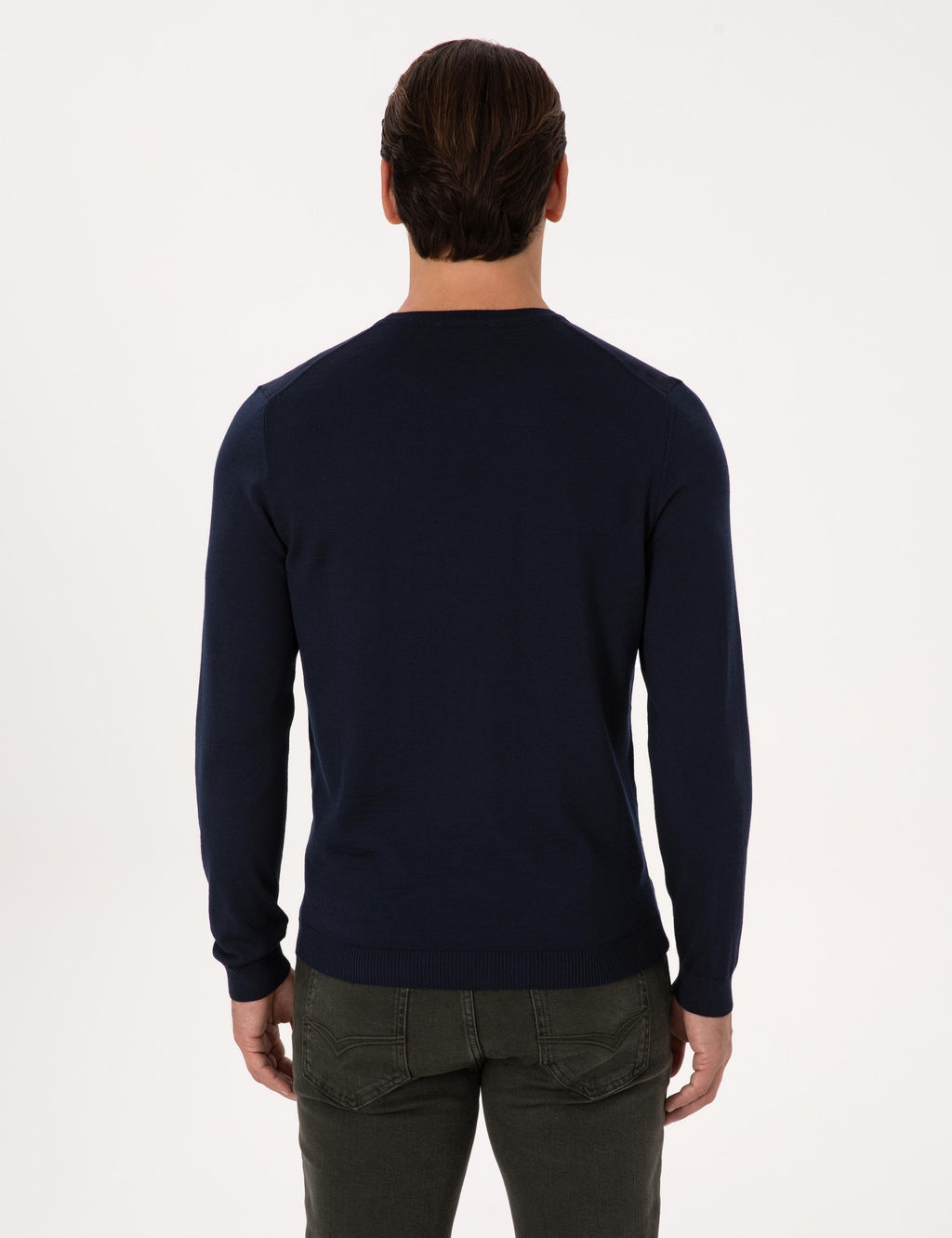 Lacivert Slim Fit Y_n Kar___ml_ Bisiklet Yaka Basic Triko Kazak - Cacharel фото 5