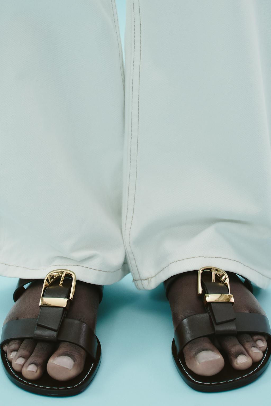 DOUBLE-STRAP FLAT SANDALS WITH BUCKLE - Zara фото 3