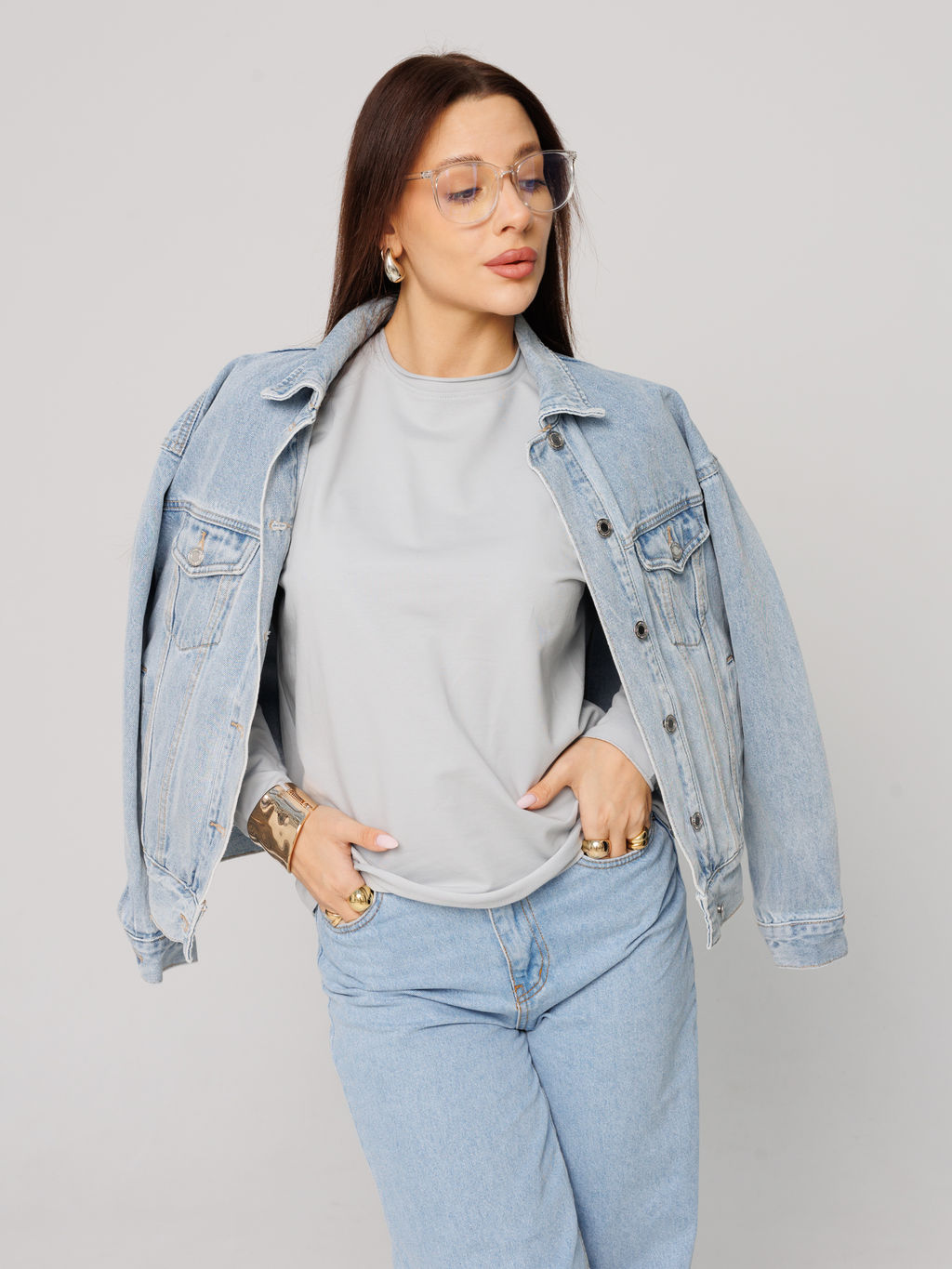 Женский лонгслив из футера 2-х нитки серебристый ВК-25 (61)