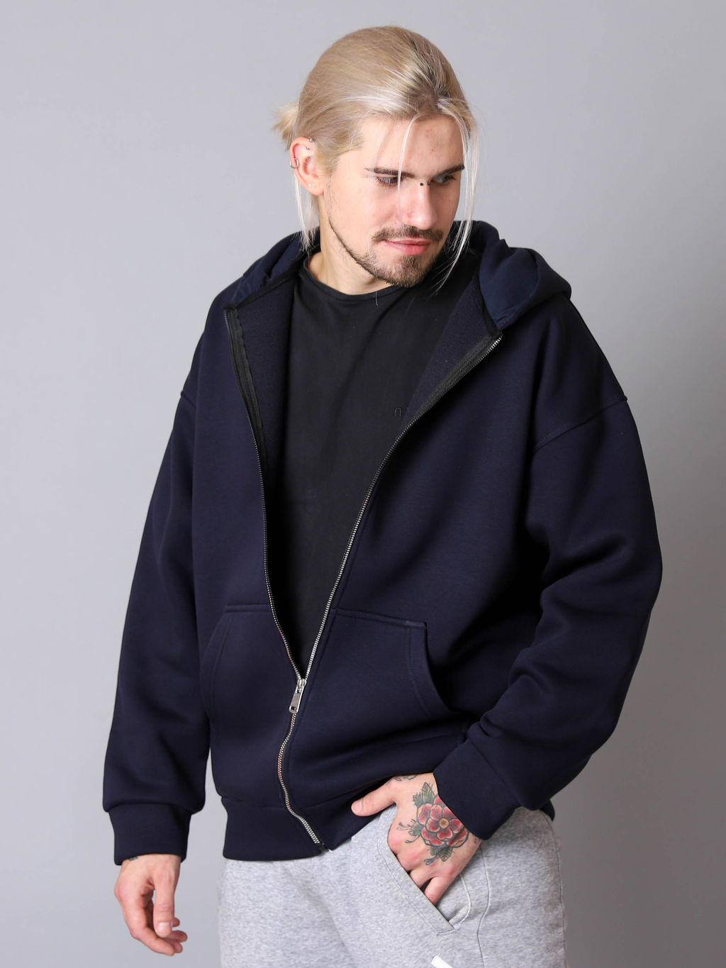 Зип Худи на молнии с начесом К550 Темно-синий