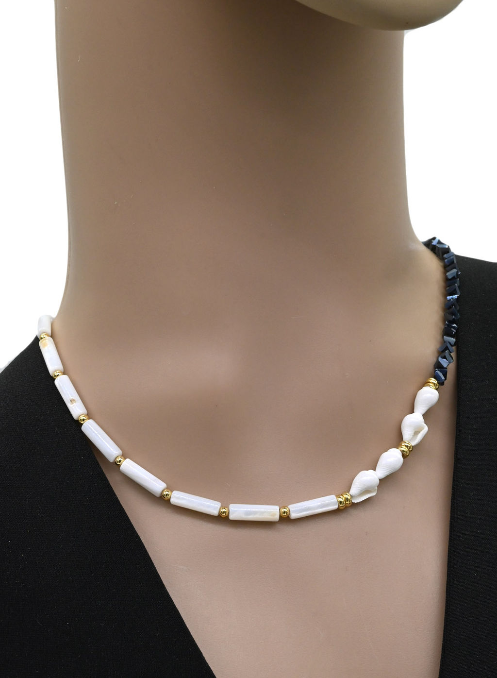 Чокер из перламутра цилиндр 4*13мм с цирконом цвет графит, 41см