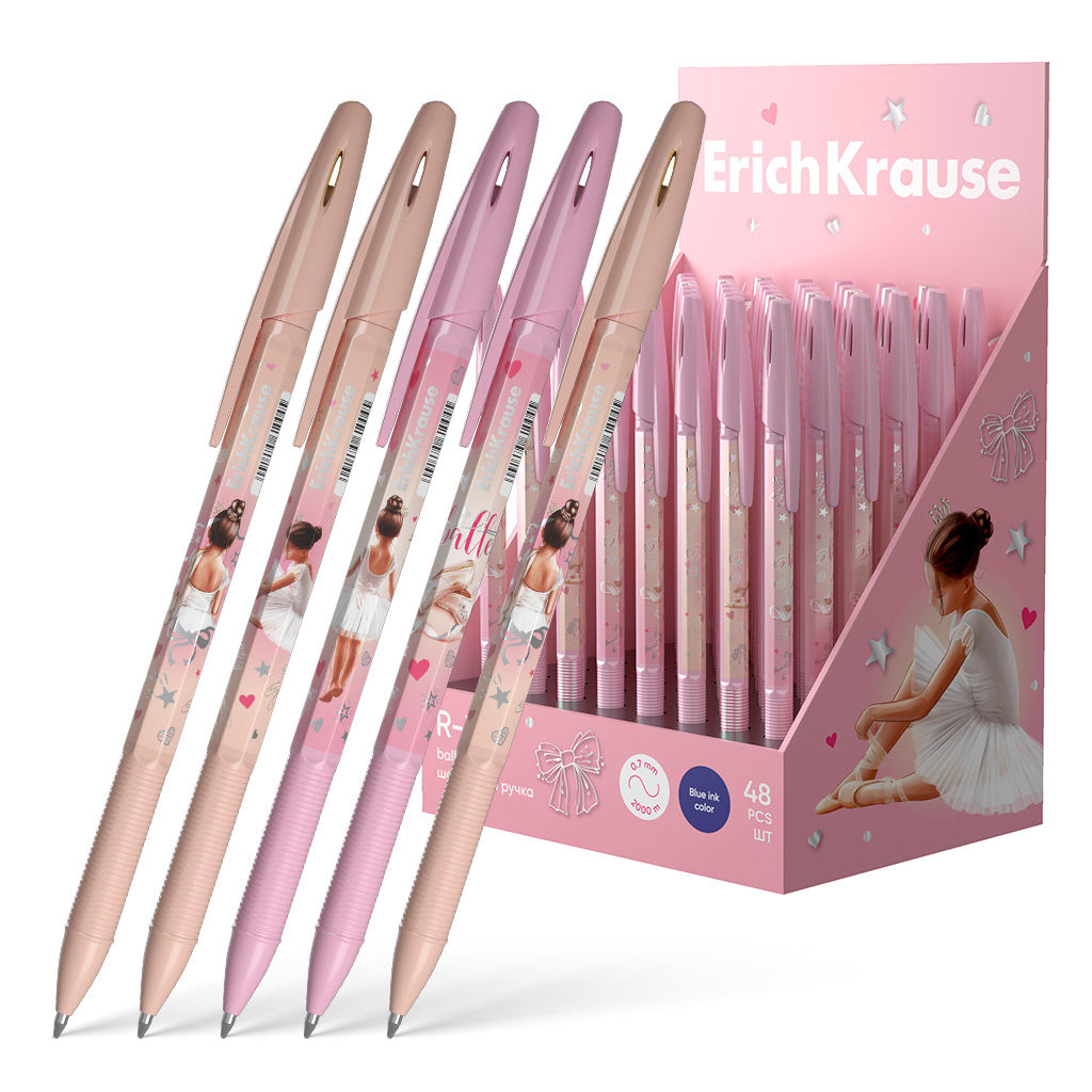Цена за 48 шт. Ручка шариковая ErichKrause R-301 Stick&Grip Pointes 0.7, цвет чернил синий (в коробке-дисплее по 48 шт.)