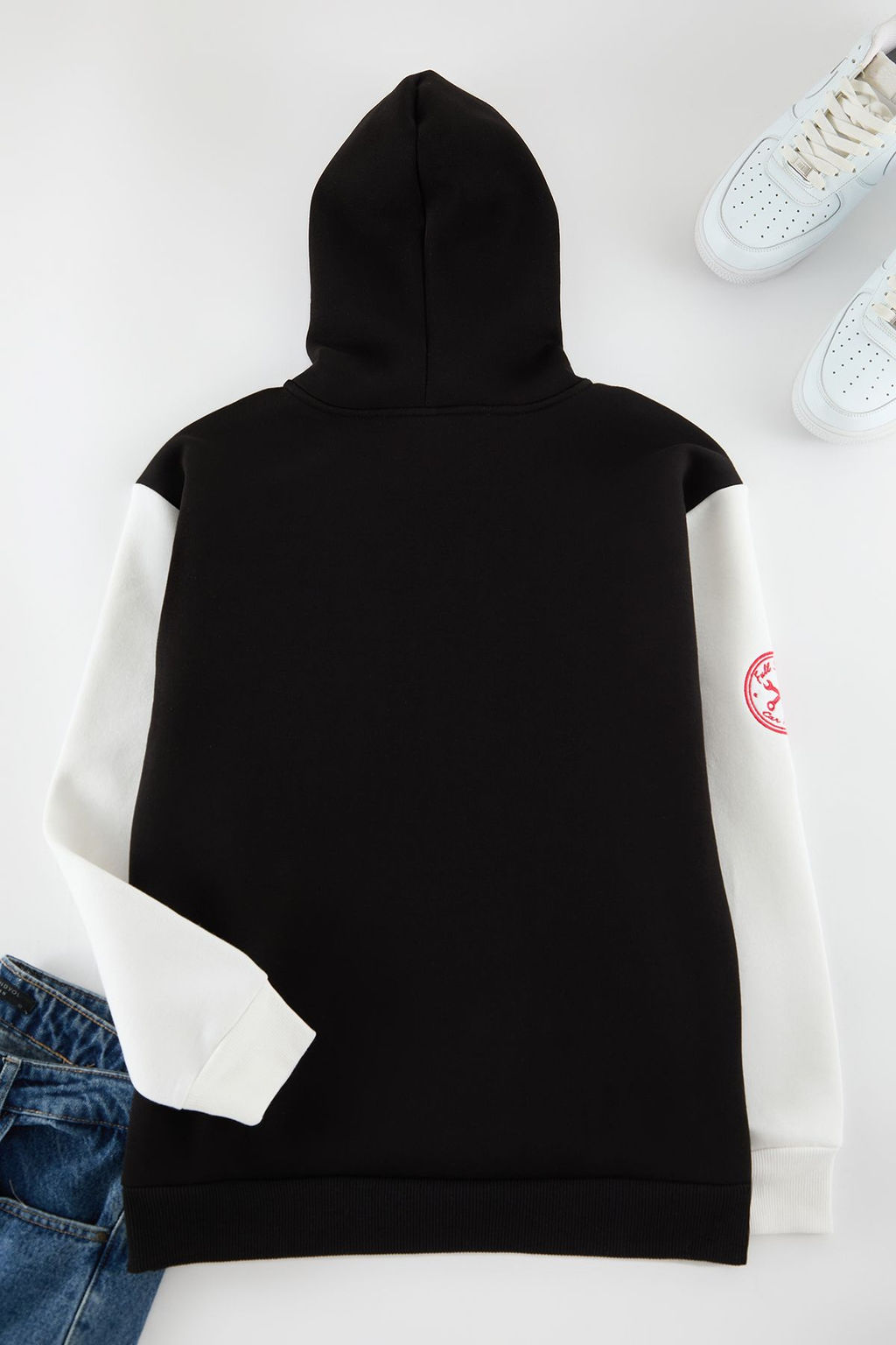 Zumrut Yesili Oversize/Genis Kesim Nak?sl? Renk Bloklu Kapusonlu Ici Polar Sweatshirt TMNAW25SW00044 - Trendyolmilla фото 11