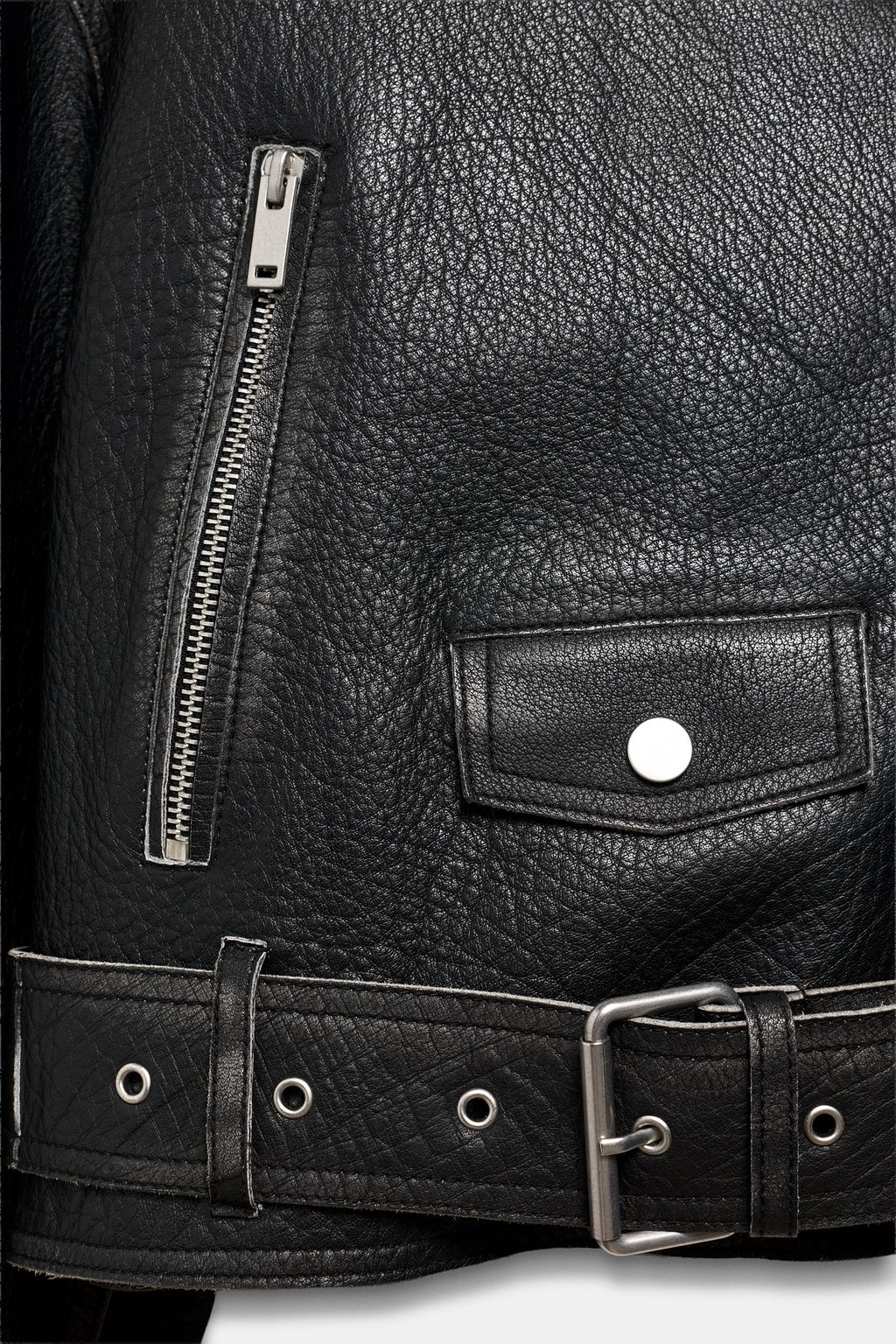 CHAQUETA BIKER PIEL ZW COLLECTION LIMITED EDITION / Negro - Zara фото 10