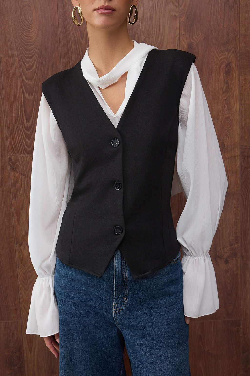 Ozel Koleksiyon Siyah Vatkal? Peplum/Belden Oturmal? Fitted/Vucuda Oturan Orme Yelek TWOAW26YE00026