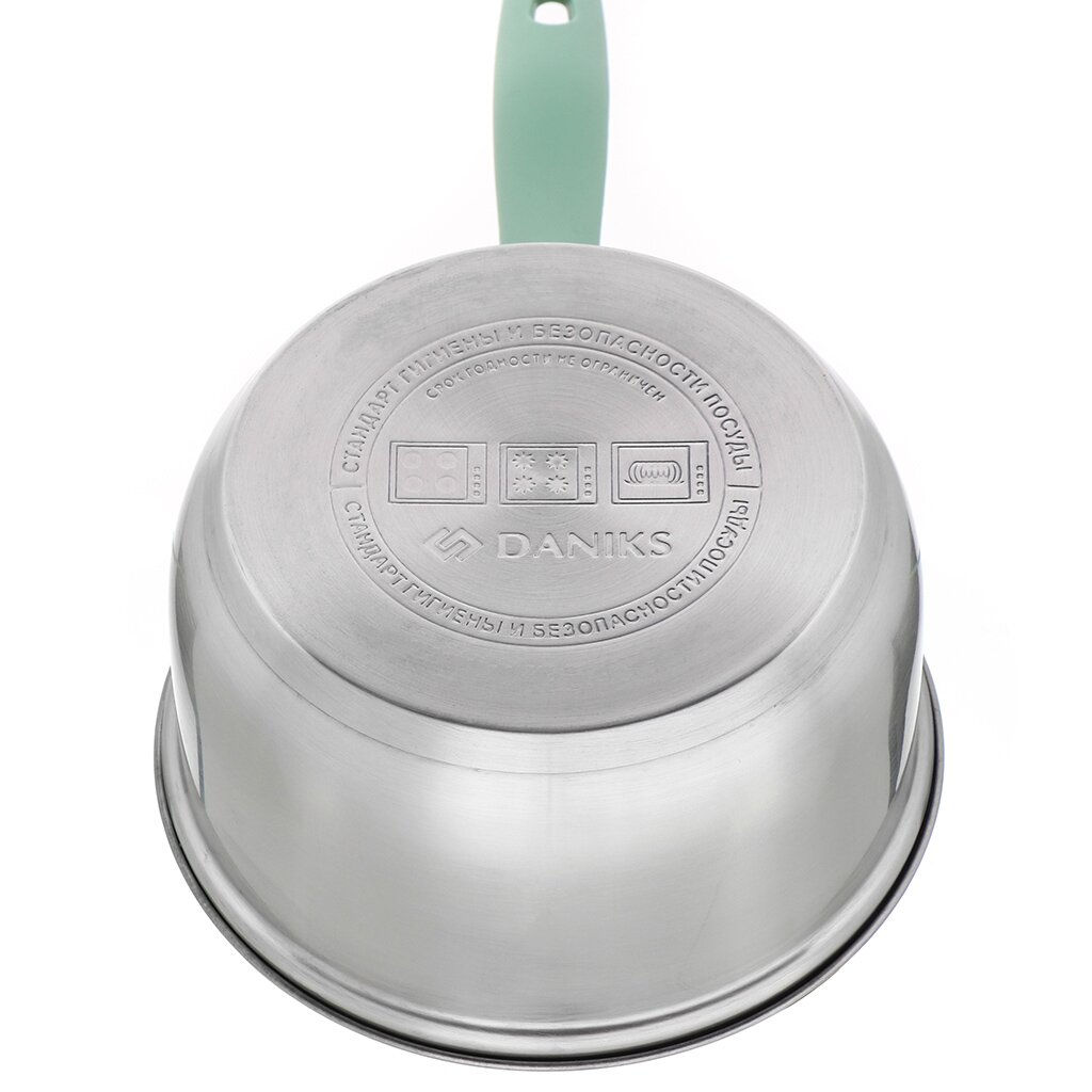 Ковш нерж/ сталь, 1.7 л, крышка стекло, индукция, силикон/ ручки мятные, SD23-16SP-2 Daniks, 451813  фото 8