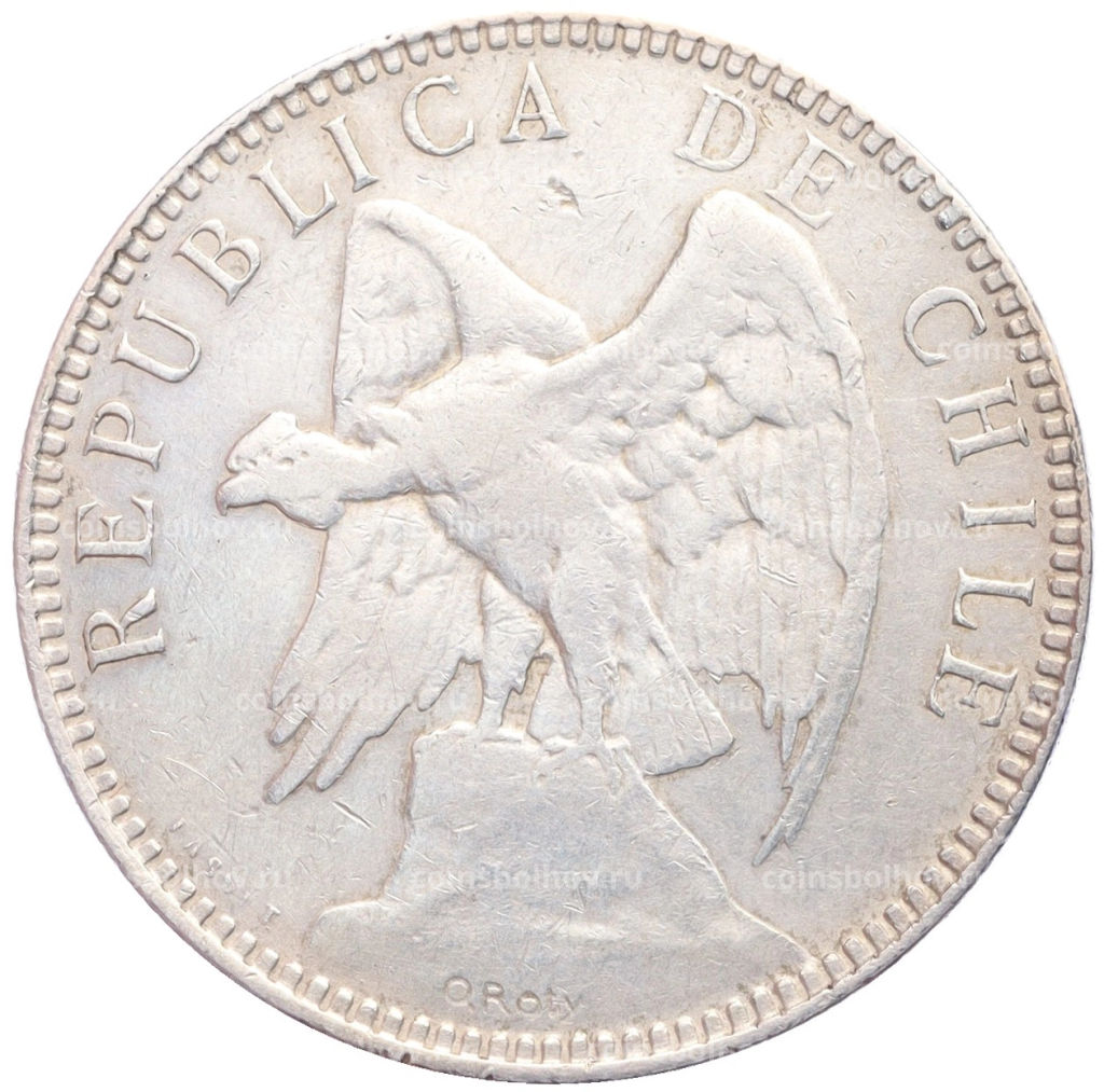 Монета 1 песо 1896 года Чили