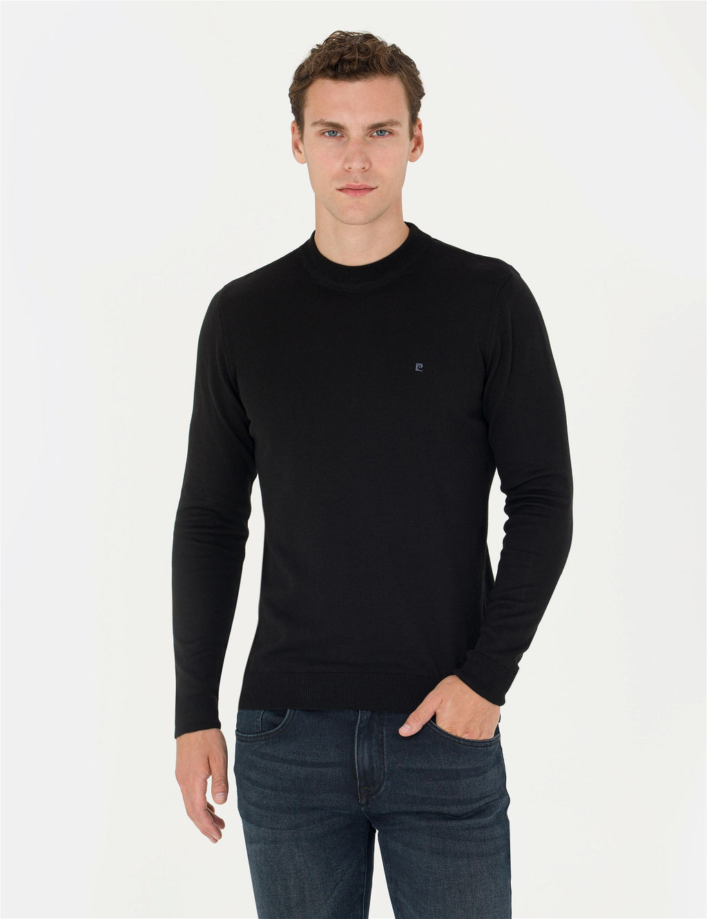 Siyah Slim Fit Yar_m Bal_k__ Yaka Basic Triko Kazak