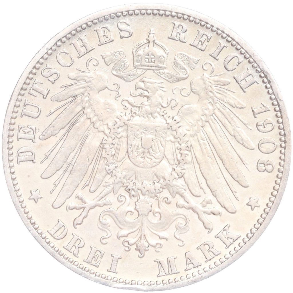 Монета 3 марки 1908 года G Германия (Баден)