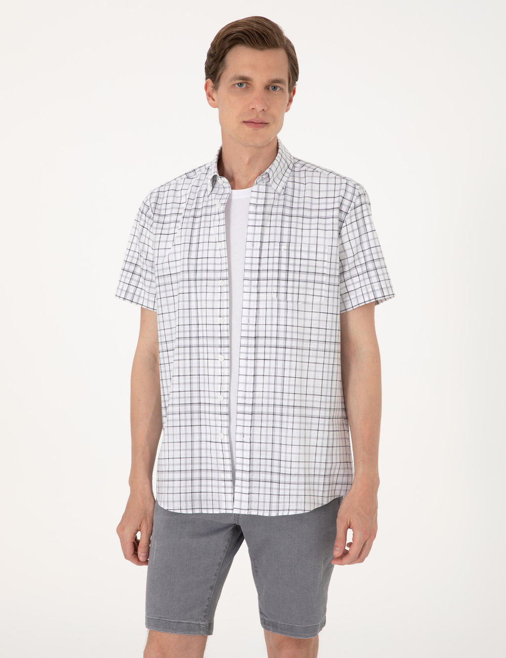 Gri Regular Fit K_sa Kollu G_mlek
