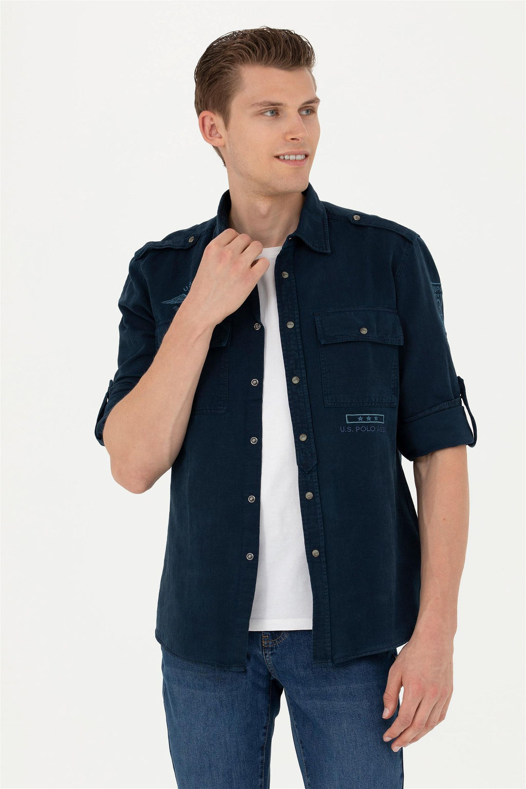 Мужская темно-синяя рубашка с длинным рукавом - U.s. polo assn фото 8