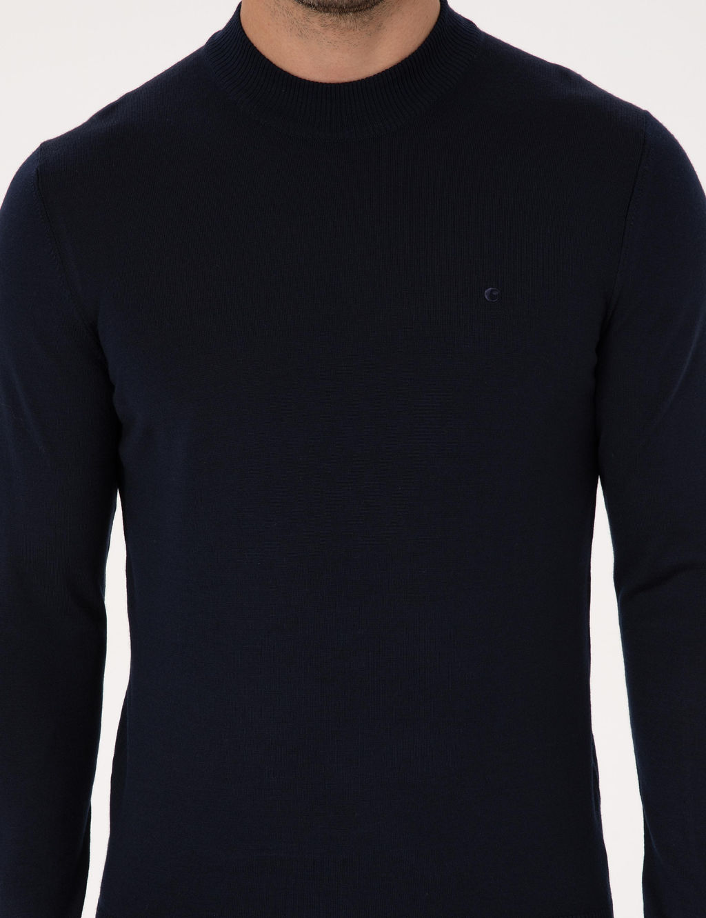 Lacivert Slim Fit Y_n Kar___ml_ _eyrek Bal_k__ Yaka Basic Triko Kazak - Cacharel фото 6