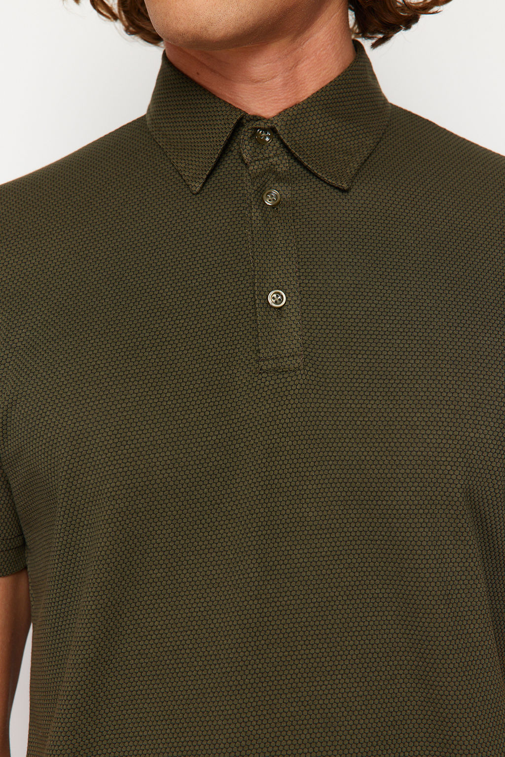 Haki Regular/Normal Kesim Dokulu Polo Yaka T-shirt TMNSS24PO00038