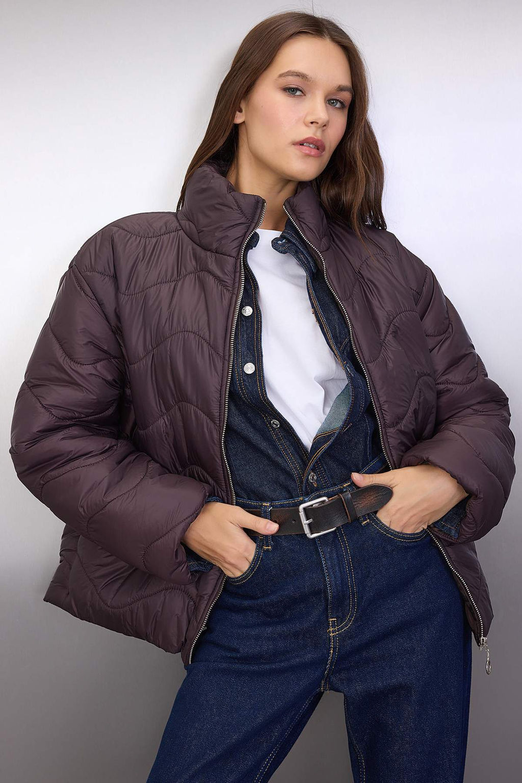 Kahverengi Regular Kal?p Kapitone Mont TWOAW26MO00132 - Trendyolmilla фото 4