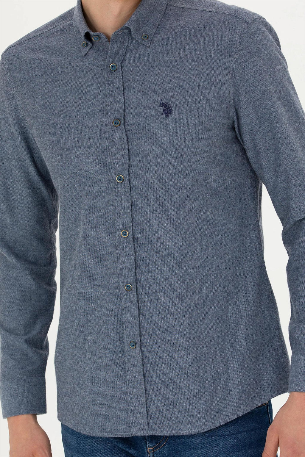 Мужская базовая рубашка цвета индиго с длинным рукавом - U.s. polo assn фото 6