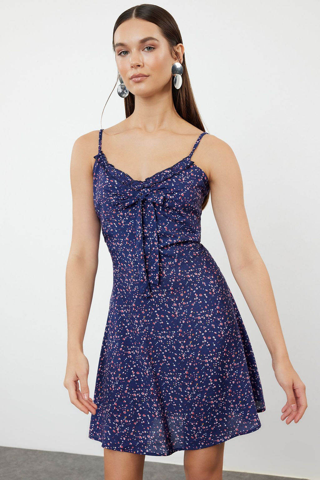 TRENDYOLMILLA Koyu Lacivert Cicekli Mini Dokuma Elbise TWOSS21EL3214  фото 11