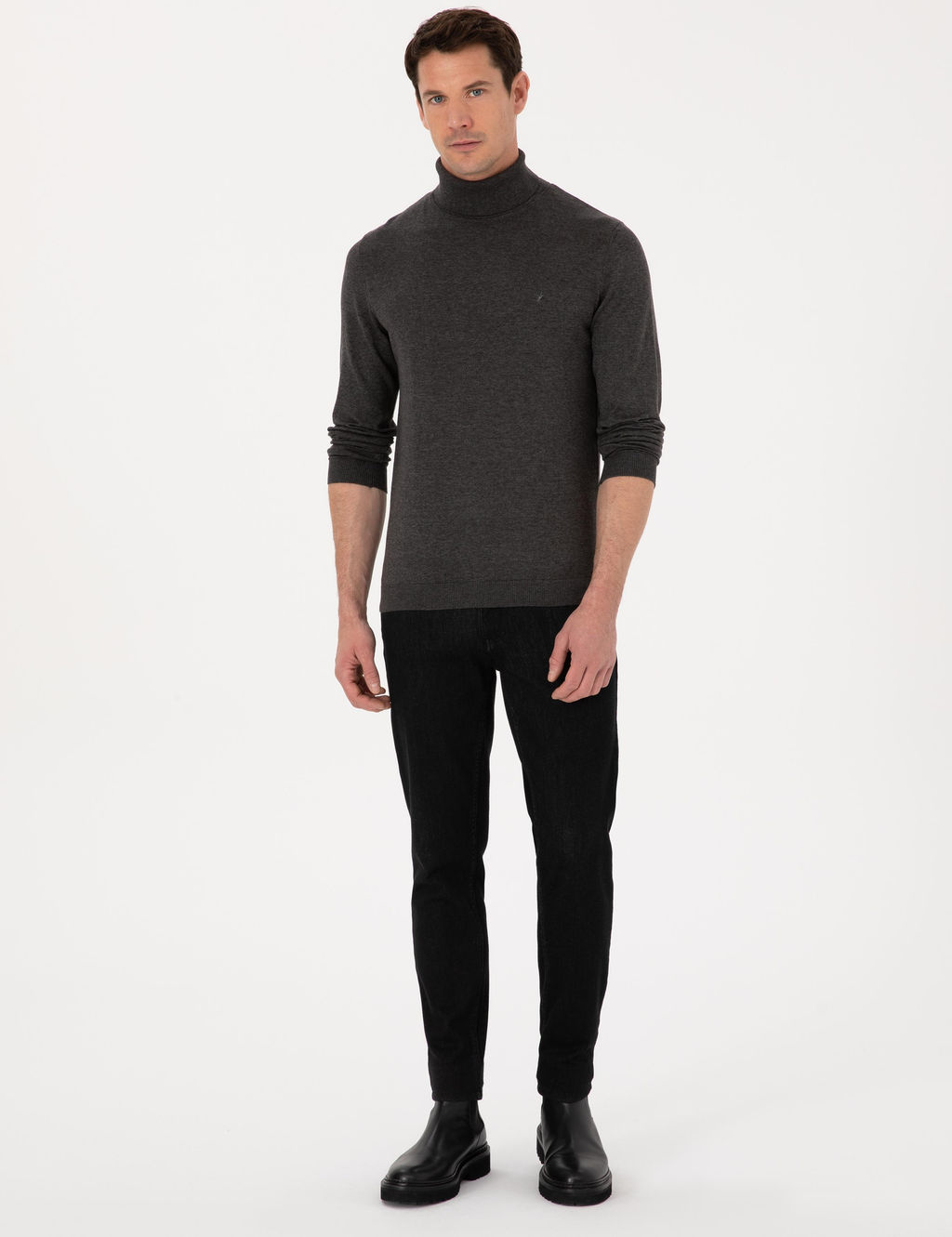 F_me Slim Fit Pamuk Kar___ml_ Bal_k__ Yaka Basic Triko Kazak