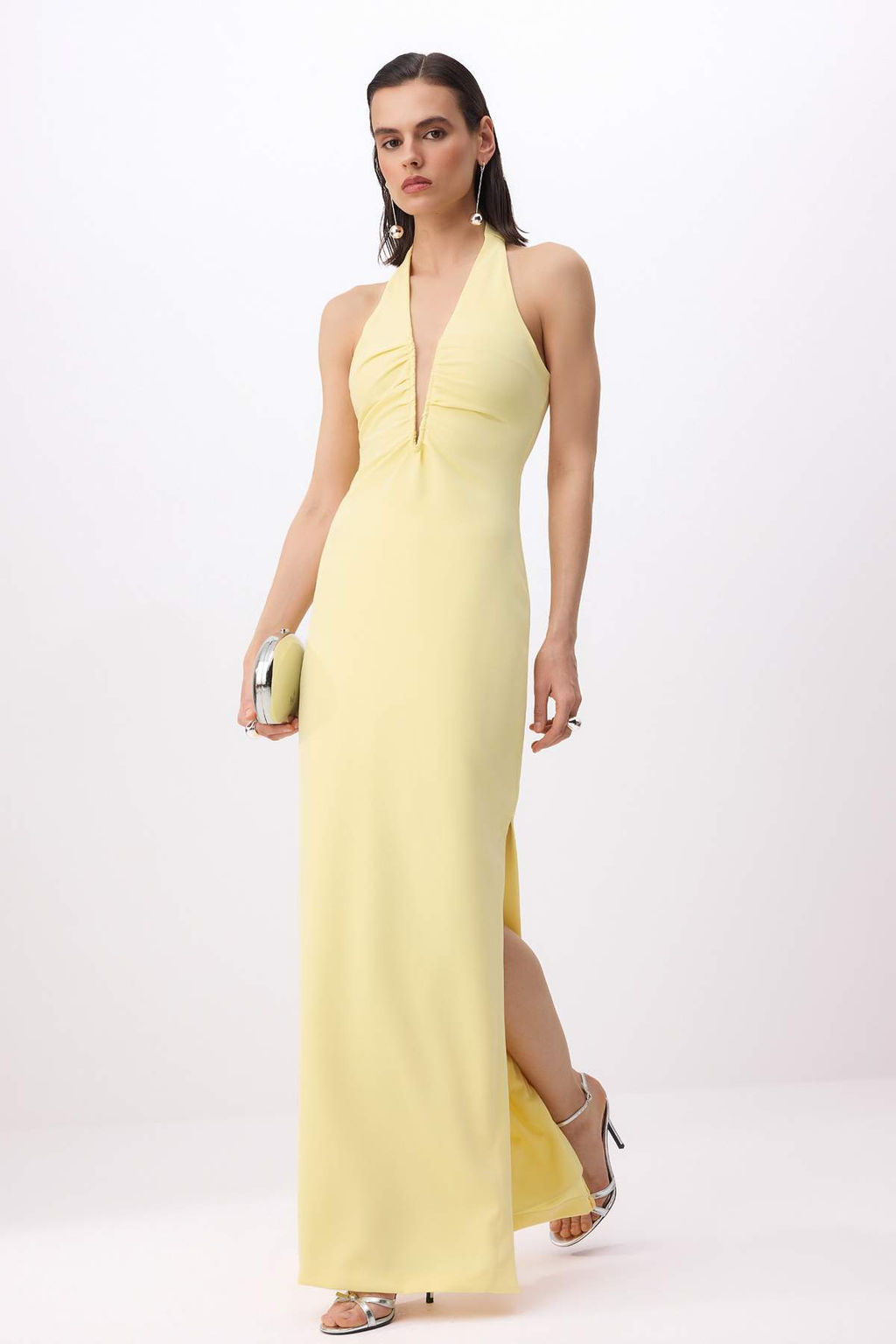 Sar? Derin V Yakal? Dokuma Maxi Abiye & Mezuniyet Elbisesi TPRSS26AE00077