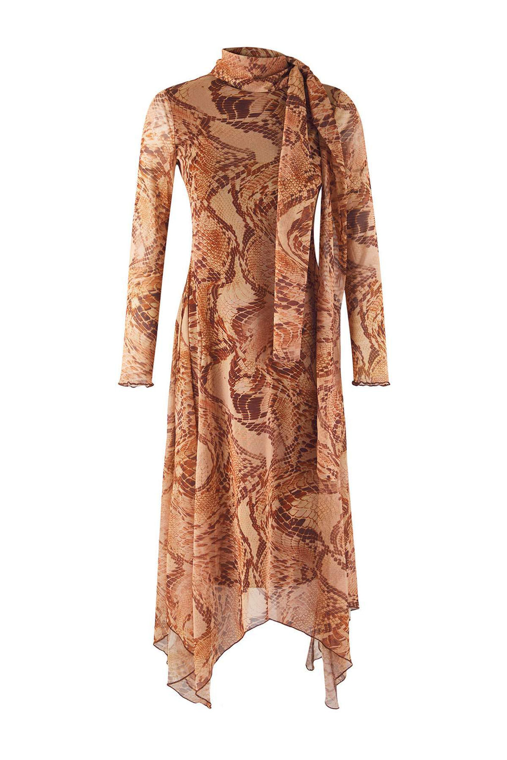 Cok Renkli Bask?l? Sal Detayl? Midi Esnek Tul Orme Elbise TWOAW26EL00160 - Trendyolmilla фото 5