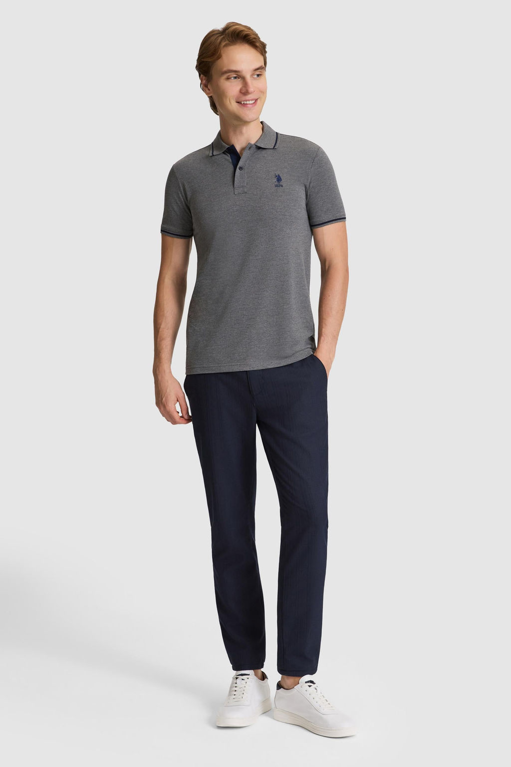 Erkek Antrasit Melanj Slim Fit Polo Yaka Basic Ti__rt
